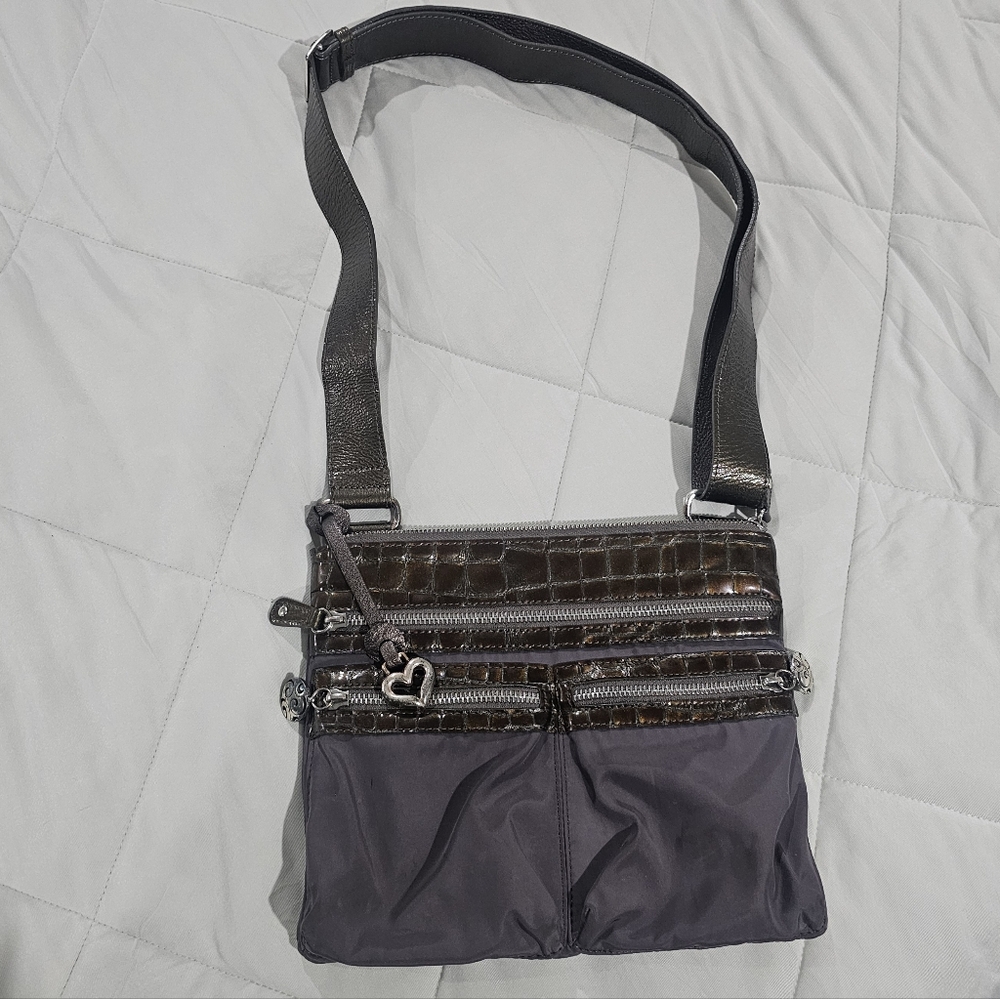 Brighton Animal Textured Print Crossbody Handbag Purse With Purple Lining